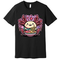 Axolotl Eating Ramen Noodles Cup Pi.nk Kawaii Anime Axolotls Premium T-Shirt