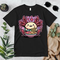 Axolotl Eating Ramen Noodles Cup Pi.nk Kawaii Anime Axolotls Premium T-Shirt