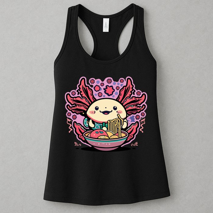 Axolotl Eating Ramen Noodles Cup Pi.nk Kawaii Anime Axolotls Womens Tank Top