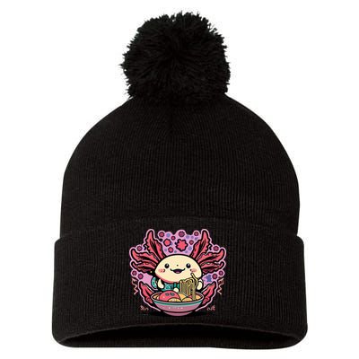 Axolotl Eating Ramen Noodles Cup Pi.nk Kawaii Anime Axolotls Pom Pom 12in Knit Beanie