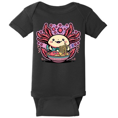 Axolotl Eating Ramen Noodles Cup Pi.nk Kawaii Anime Axolotls Baby Bodysuit