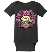 Axolotl Eating Ramen Noodles Cup Pi.nk Kawaii Anime Axolotls Baby Bodysuit