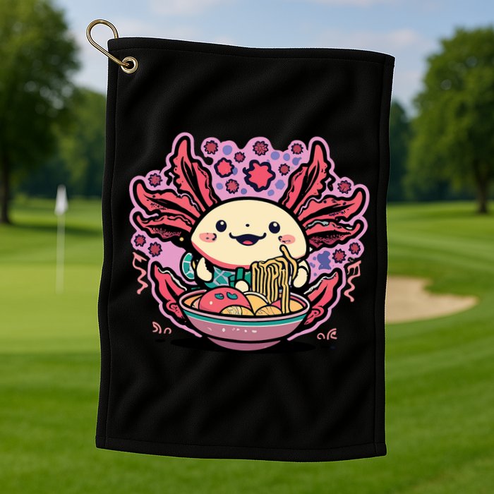 Axolotl Eating Ramen Noodles Cup Pi.nk Kawaii Anime Axolotls Golf Towel