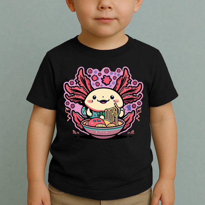 Axolotl Eating Ramen Noodles Cup Pi.nk Kawaii Anime Axolotls Toddler T-Shirt
