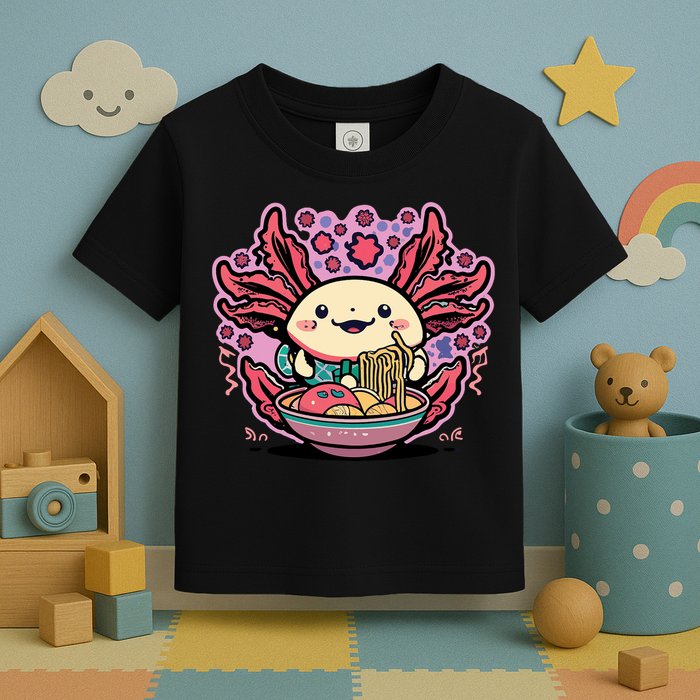 Axolotl Eating Ramen Noodles Cup Pi.nk Kawaii Anime Axolotls Toddler T-Shirt