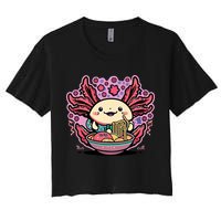 Axolotl Eating Ramen Noodles Cup Pi.nk Kawaii Anime Axolotls Women's Crop Top Tee