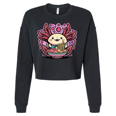 Axolotl Eating Ramen Noodles Cup Pi.nk Kawaii Anime Axolotls Cropped Pullover Crew