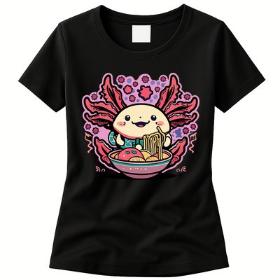 Axolotl Eating Ramen Noodles Cup Pi.nk Kawaii Anime Axolotls Womens T-Shirt