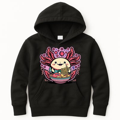Axolotl Eating Ramen Noodles Cup Pi.nk Kawaii Anime Axolotls Kids Hoodie