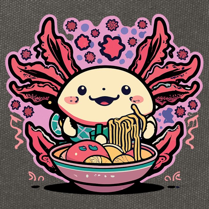 Axolotl Eating Ramen Noodles Cup Pi.nk Kawaii Anime Axolotls Cotton Canvas Backpack