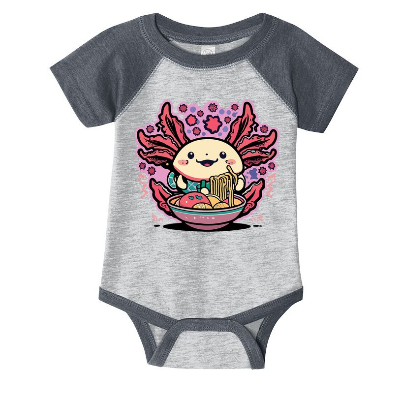 Axolotl Eating Ramen Noodles Cup Pi.nk Kawaii Anime Axolotls Infant Baby Jersey Bodysuit