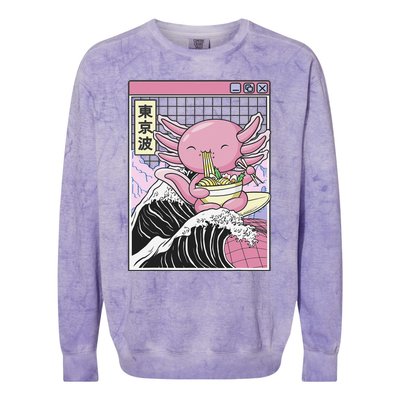 Axolotl Eating Ra Kanagawa Wave Kawaii Japan Vaporwave  Colorblast Crewneck Sweatshirt