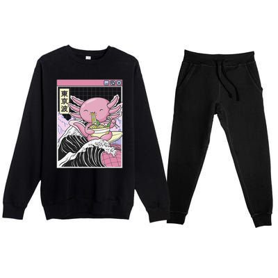 Axolotl Eating Ra Kanagawa Wave Kawaii Japan Vaporwave  Premium Crewneck Sweatsuit Set