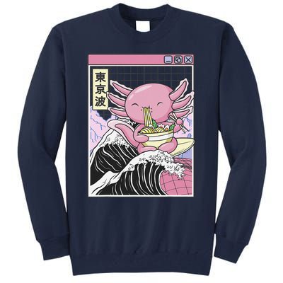 Axolotl Eating Ra Kanagawa Wave Kawaii Japan Vaporwave  Tall Sweatshirt