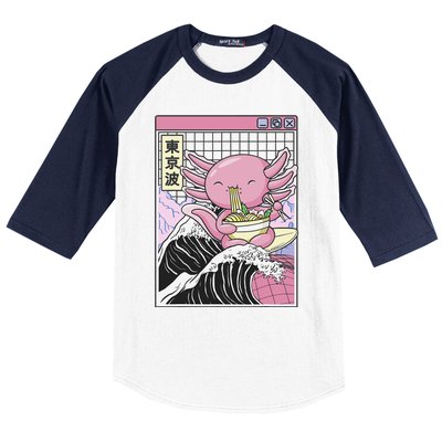 Axolotl Eating Ra Kanagawa Wave Kawaii Japan Vaporwave  Baseball Sleeve Shirt