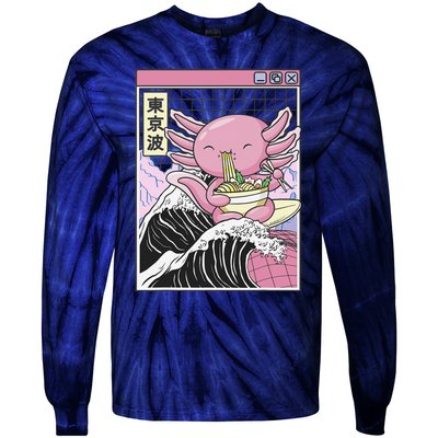 Axolotl Eating Ra Kanagawa Wave Kawaii Japan Vaporwave  Tie-Dye Long Sleeve Shirt