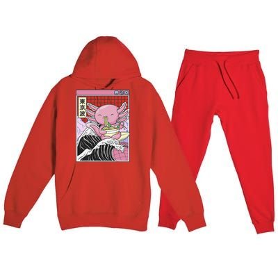 Axolotl Eating Ra Kanagawa Wave Kawaii Japan Vaporwave  Premium Hooded Sweatsuit Set