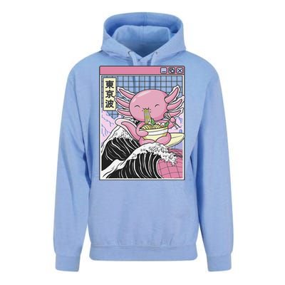 Axolotl Eating Ra Kanagawa Wave Kawaii Japan Vaporwave  Unisex Surf Hoodie