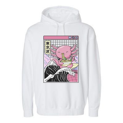 Axolotl Eating Ra Kanagawa Wave Kawaii Japan Vaporwave  Garment-Dyed Fleece Hoodie