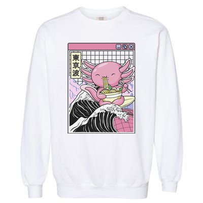 Axolotl Eating Ra Kanagawa Wave Kawaii Japan Vaporwave  Garment-Dyed Sweatshirt