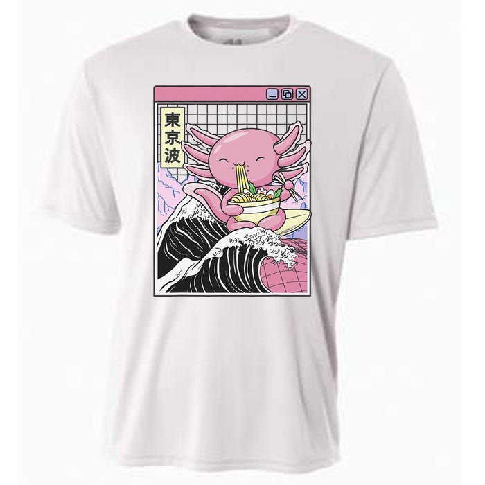 Axolotl Eating Ra Kanagawa Wave Kawaii Japan Vaporwave  Cooling Performance Crew T-Shirt