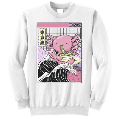 Axolotl Eating Ra Kanagawa Wave Kawaii Japan Vaporwave  Sweatshirt