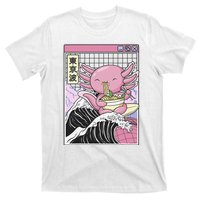 Axolotl Eating Ra Kanagawa Wave Kawaii Japan Vaporwave  T-Shirt