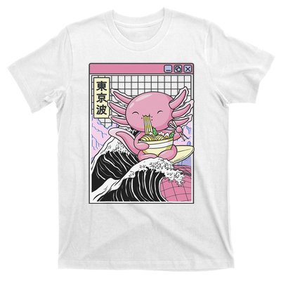 Axolotl Eating Ra Kanagawa Wave Kawaii Japan Vaporwave  T-Shirt