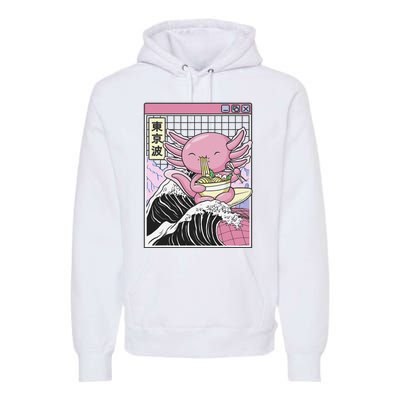 Axolotl Eating Ra Kanagawa Wave Kawaii Japan Vaporwave  Premium Hoodie