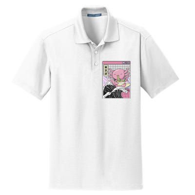 Axolotl Eating Ra Kanagawa Wave Kawaii Japan Vaporwave  Dry Zone Grid Polo