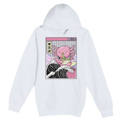 Axolotl Eating Ra Kanagawa Wave Kawaii Japan Vaporwave  Premium Pullover Hoodie