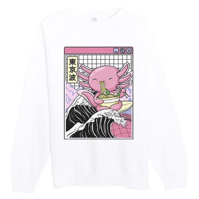 Axolotl Eating Ra Kanagawa Wave Kawaii Japan Vaporwave  Premium Crewneck Sweatshirt