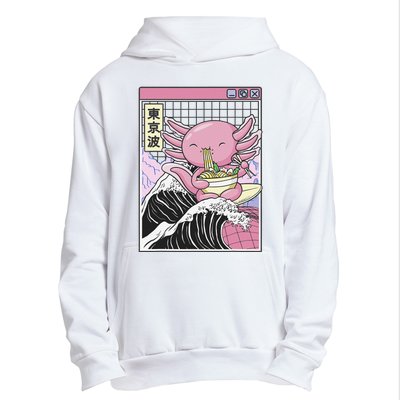 Axolotl Eating Ra Kanagawa Wave Kawaii Japan Vaporwave  Urban Pullover Hoodie