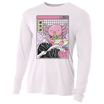 Axolotl Eating Ra Kanagawa Wave Kawaii Japan Vaporwave  Cooling Performance Long Sleeve Crew