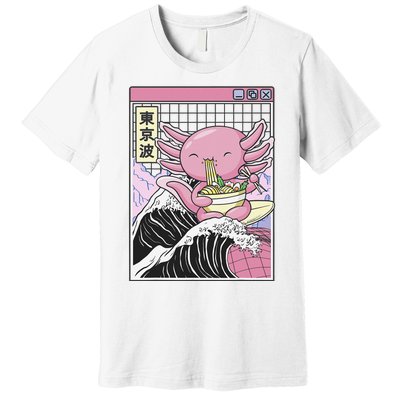 Axolotl Eating Ra Kanagawa Wave Kawaii Japan Vaporwave  Premium T-Shirt