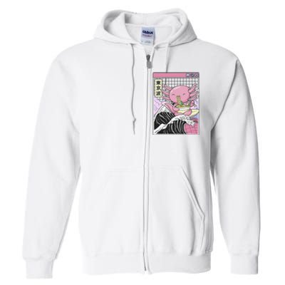 Axolotl Eating Ra Kanagawa Wave Kawaii Japan Vaporwave  Full Zip Hoodie