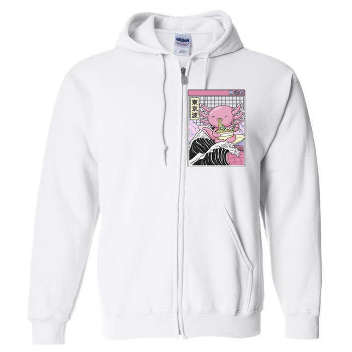 Axolotl Eating Ra Kanagawa Wave Kawaii Japan Vaporwave  Full Zip Hoodie