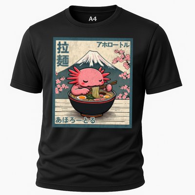 Axolotl Eating Ramen Retro Japanese Kawaii Anime Cooling Performance Crew T-Shirt