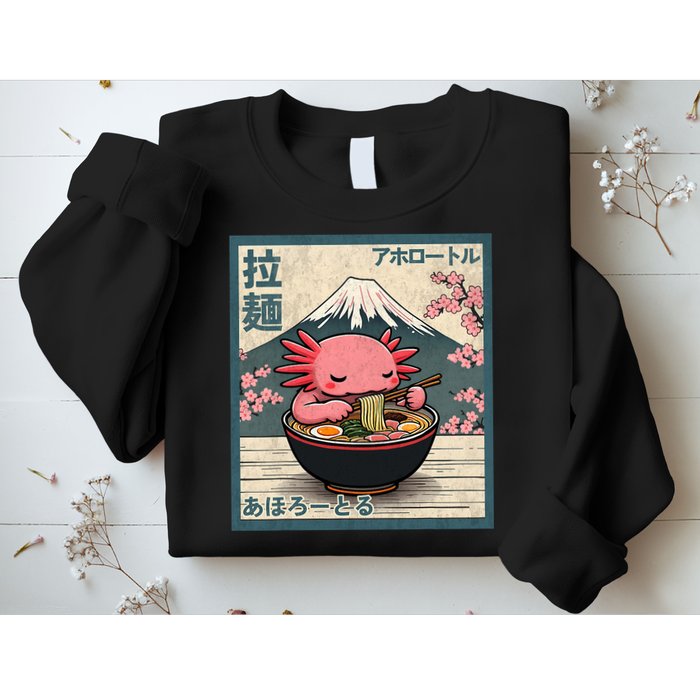 Axolotl Eating Ramen Retro Japanese Kawaii Anime Sweatshirt