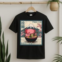 Axolotl Eating Ramen Retro Japanese Kawaii Anime T-Shirt
