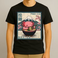 Axolotl Eating Ramen Retro Japanese Kawaii Anime T-Shirt