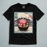 Axolotl Eating Ramen Retro Japanese Kawaii Anime T-Shirt