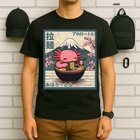Axolotl Eating Ramen Retro Japanese Kawaii Anime T-Shirt
