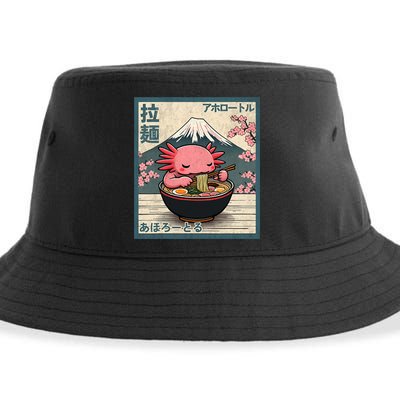 Axolotl Eating Ramen Retro Japanese Kawaii Anime Sustainable Bucket Hat