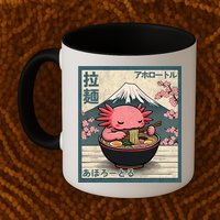 Axolotl Eating Ramen Retro Japanese Kawaii Anime Mug