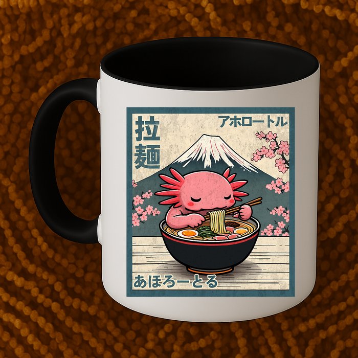 Axolotl Eating Ramen Retro Japanese Kawaii Anime Mug