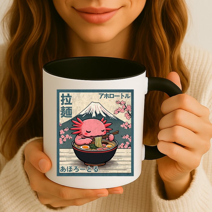 Axolotl Eating Ramen Retro Japanese Kawaii Anime Mug