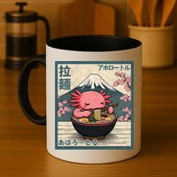 Axolotl Eating Ramen Retro Japanese Kawaii Anime Mug