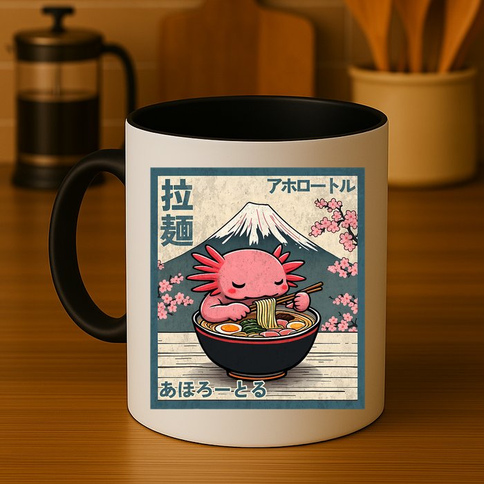 Axolotl Eating Ramen Retro Japanese Kawaii Anime Mug