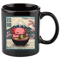 Axolotl Eating Ramen Retro Japanese Kawaii Anime 11oz C Handle Ceramic Mug